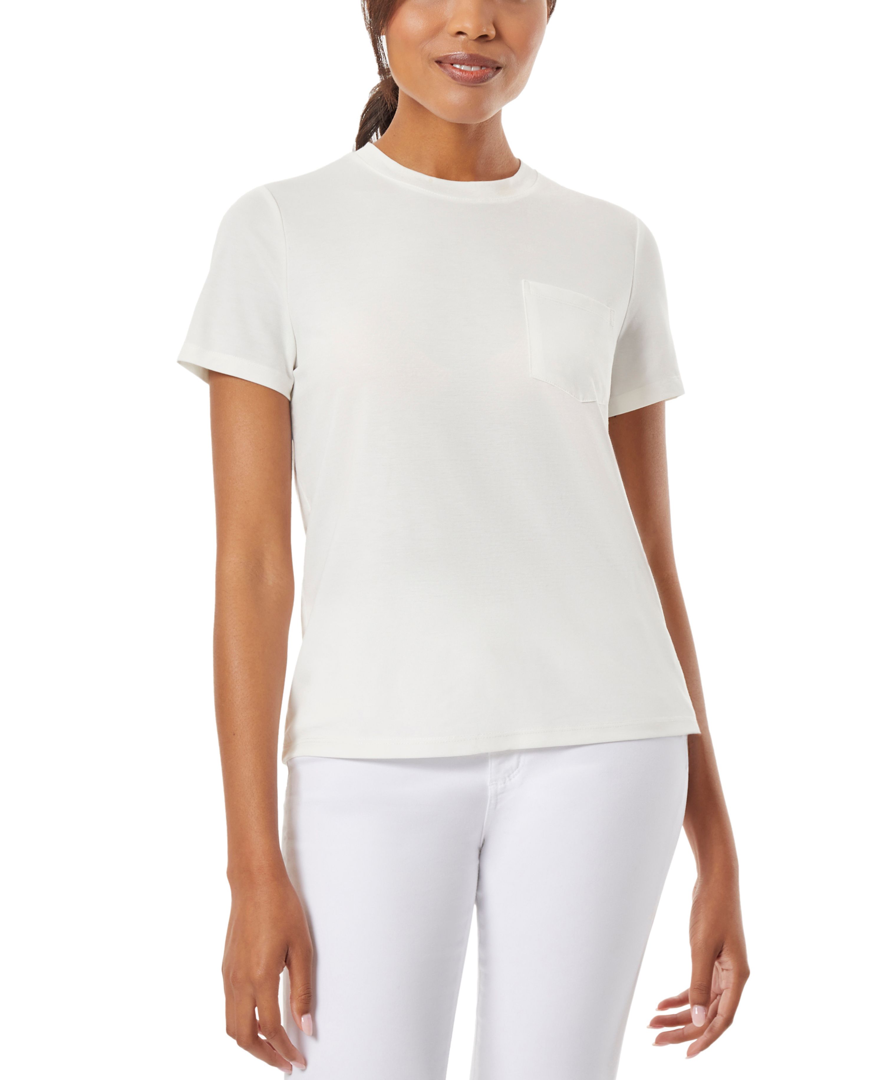 Women's Harmony Knit Shortsleeve Crewneck with Chest Pocket Top NYC White XSmall
